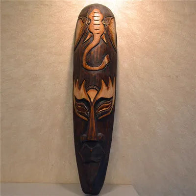 Hand-Carved African Stone Mask — Wooden Wall Hanging