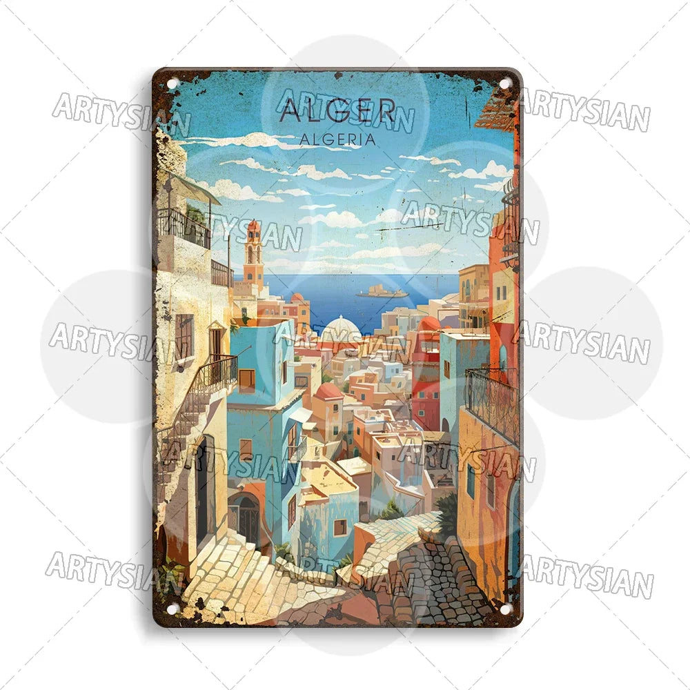 Maghreb Cityscape Metal Sign — North African Travel Wall Décor