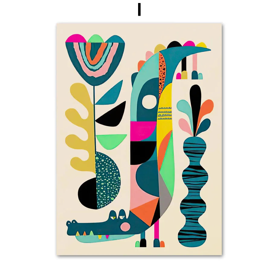Abstract Wildlife Canvas Print — Geometric Animal Wall Art