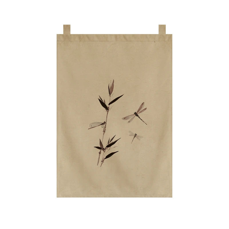 Japanese Tea Room Noren Curtain — Koi Fish & Kanji Calligraphy Panel Set