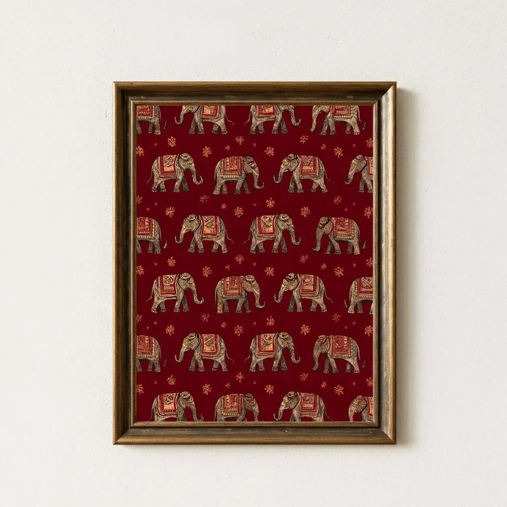 Red Tribal Elephant Wall Art — Indian Boho Canvas Print