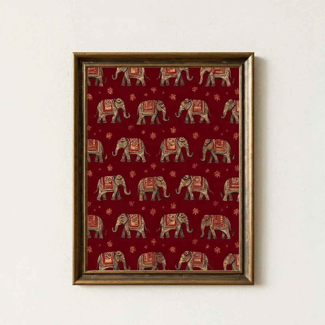 Red Tribal Elephant Wall Art — Indian Boho Canvas Print