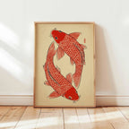 Vintage Koi Fish Canvas Print — Japandi Aesthetic Wall Art
