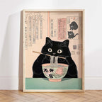 Japanese Ukiyo-e Style Funny Black Cat Bathroom Poster Print Canvas Painting Wall Art Picture for Kitchen Bathroom Home Decor
