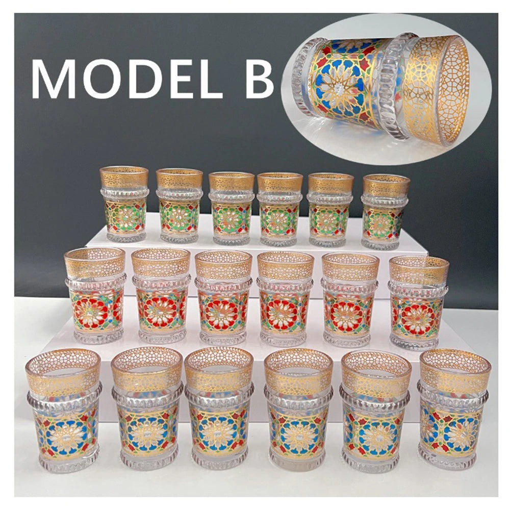 6-piece set, Moroccan colored glass cups, Arabic Restaurant Milk Tea Cup, Thick heat-resistant glass cup, Gift drinking utensils