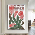 Design 1: El Maestro red cactus bloom vintage Mexican poster on canvas