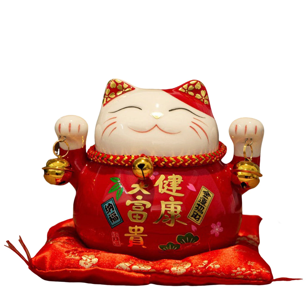Maneki-Neko Wealth Cat Ornament — Painted Ceramic Lucky Cat