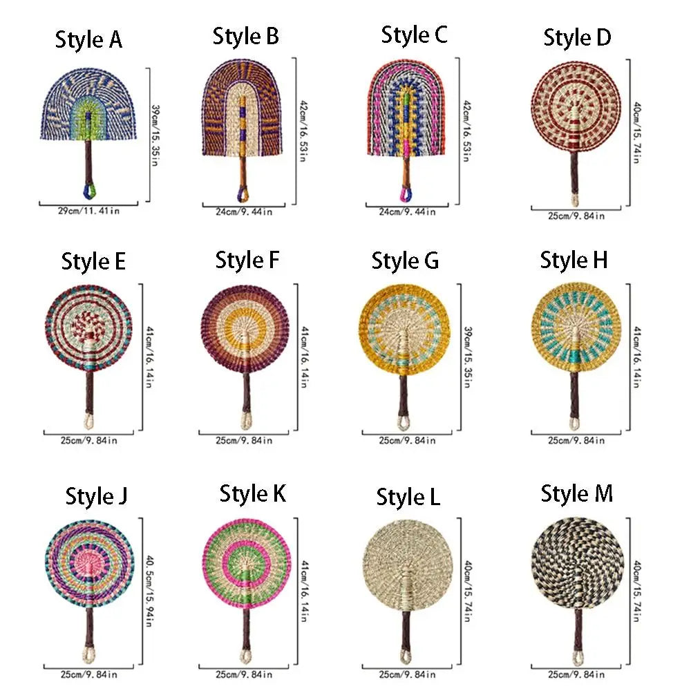 Handwoven Seagrass Fan — Boho Striped Décor