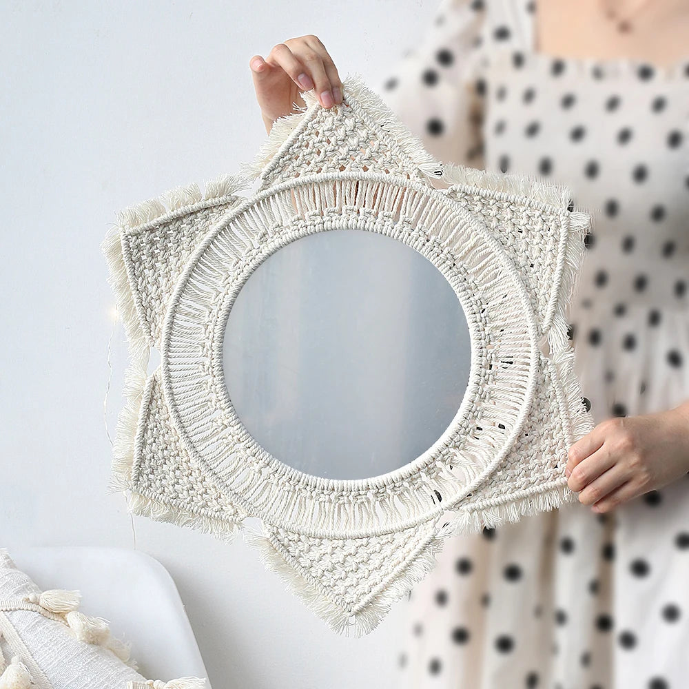 Round Boho Wall Mirror — Macrame Home Décor