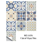 10pcs Bohemian Style Tiles Floor Wall Sticker Kitchen Bathroom Anti-skid & Wear-resistant Peel & Stick Ground Art Wall Decals