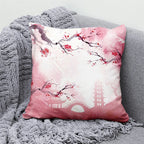 Lucky Cat & Mount Fuji Cushion Cover — Japanese Art Pillow