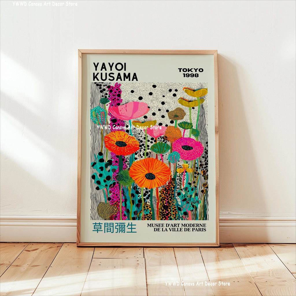 Yayoi Kusama Pink Jellyfish — Mount Fuji Abstract Canvas Print