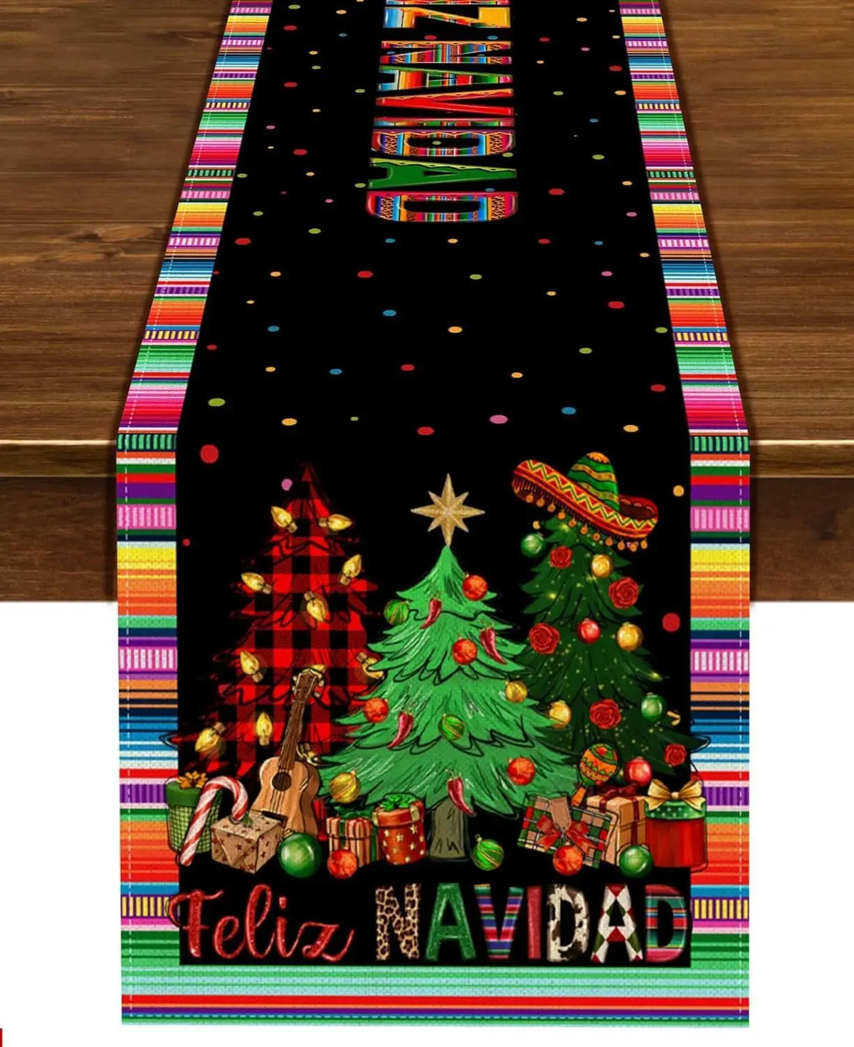 Feliz Navidad Mexican Christmas Table Runner – Serape Stripe
