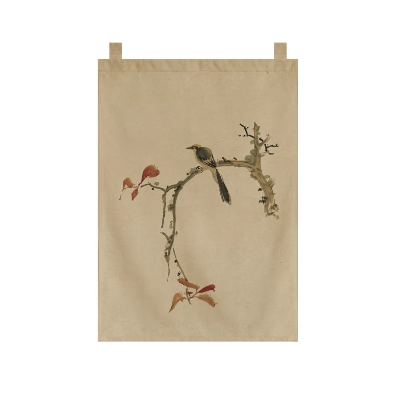 Japanese Tea Room Noren Curtain — Koi Fish & Kanji Calligraphy Panel Set