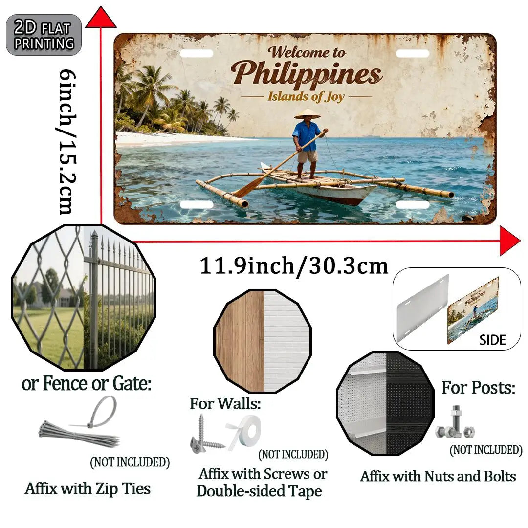 Vintage Philippines "Islands of Joy" Metal Wall Sign — Decorative Aluminum Plate