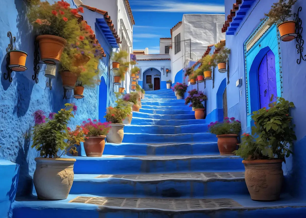 Moroccan Blue Door Canvas Print — Chefchaouen & North African Wall Art