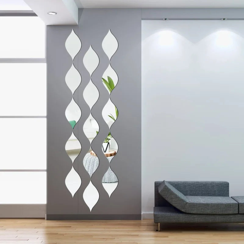 Teardrop Acrylic Mirror Wall Tiles – Self-Adhesive Home Décor Set