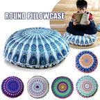 Indian Mandala Round Floor Cushion Cover — Boho Pom-Pom Pouf Cover