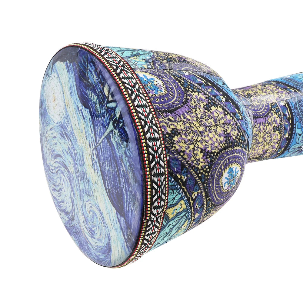 African Djembe Drum — 8.5 Inch Hand Drum with Colorful Cloth Art