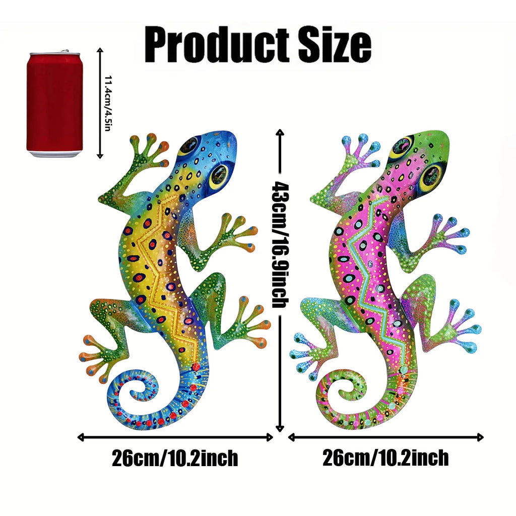 Large 3D Metal Gecko Wall Sculpture — Indoor & Outdoor Iron Lizard Art