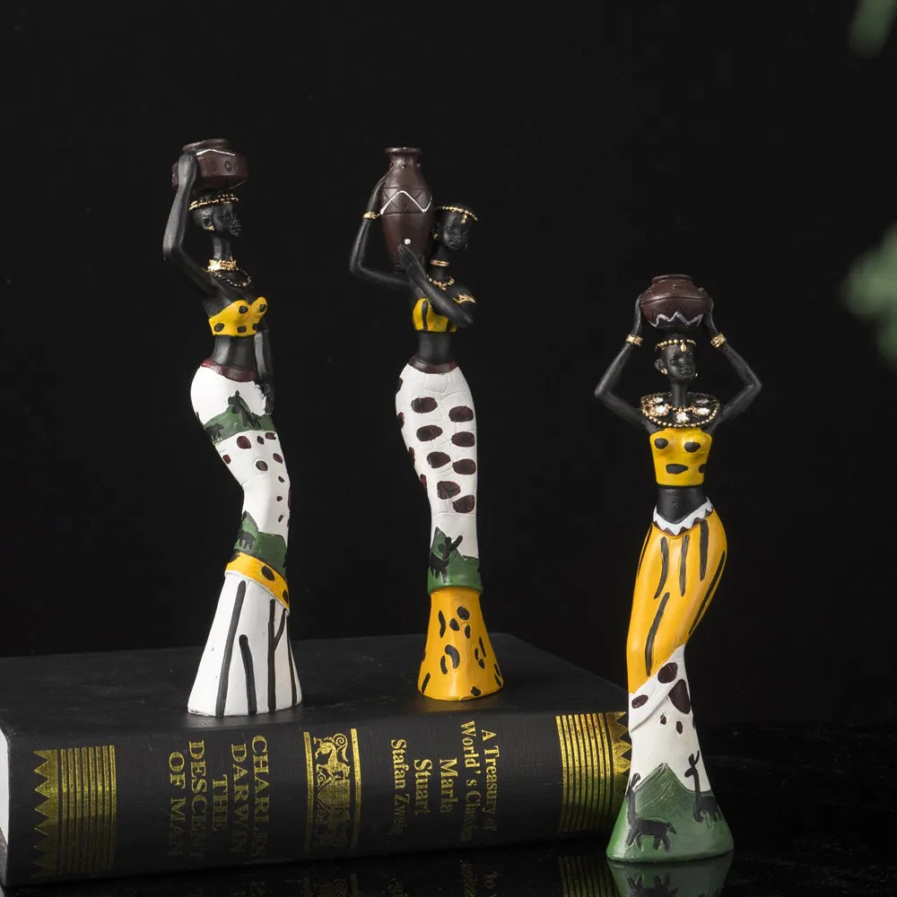 African Women Sculpture Set — 3-Piece Resin Figurines