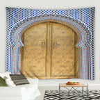 Blue Moroccan Arch Tapestry — Islamic Geometric Wall Hanging