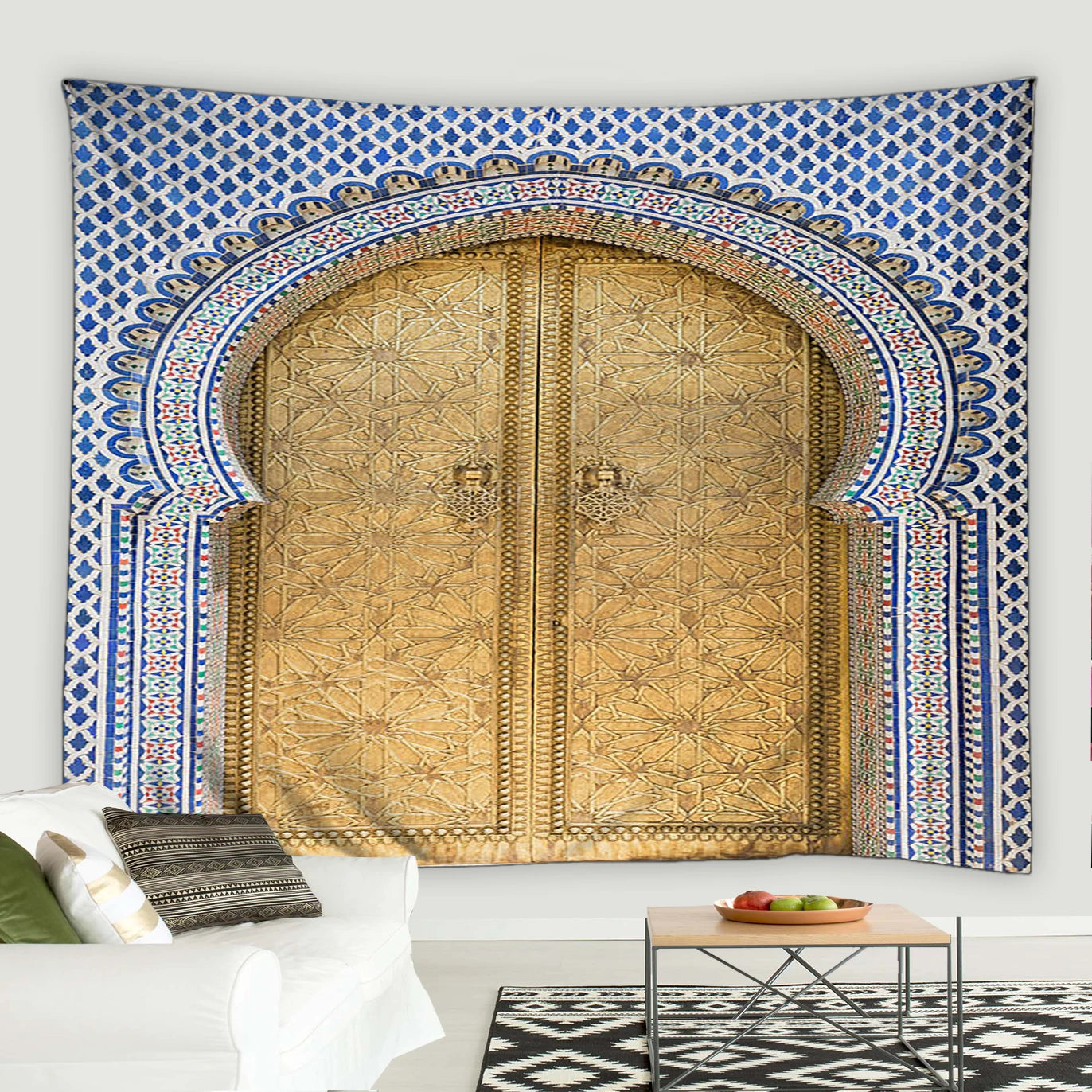 Islamic Retro Blue Moroccan Architectural Tapestry hanging geometric pattern Door Bohemian Living Room Home decor tapestry