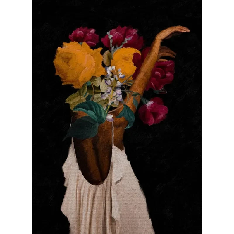 Flower Crown Black Woman Canvas Print — Modern African Wall Art