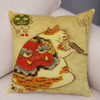 Samurai Cat Cushion Cover — Vintage Japanese Tattoo Art