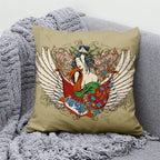 Lucky Cat & Mount Fuji Cushion Cover — Japanese Art Pillow