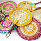 Handwoven Seagrass Fan — Boho Striped Décor