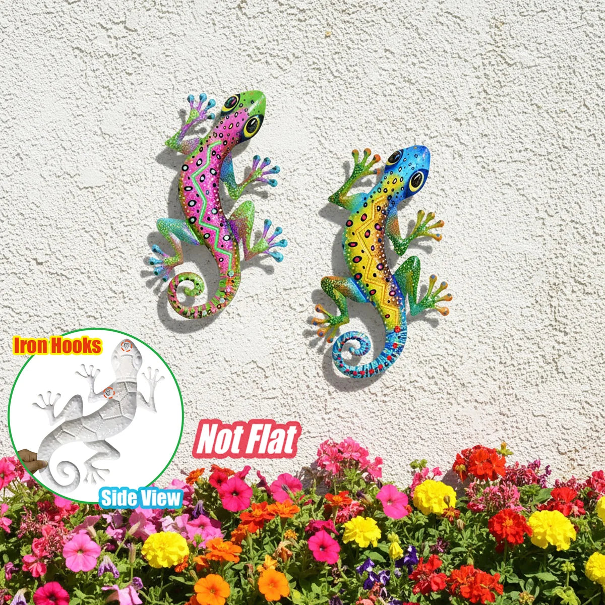 Large 3D Metal Gecko Wall Sculpture — Indoor & Outdoor Iron Lizard Art