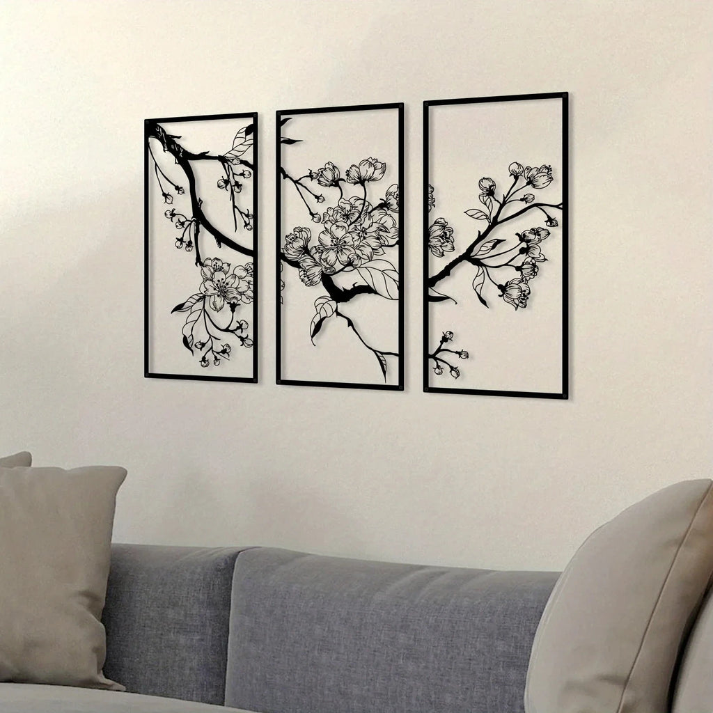 Peach Blossom Metal Wall Art — Japanese Floral Home Décor