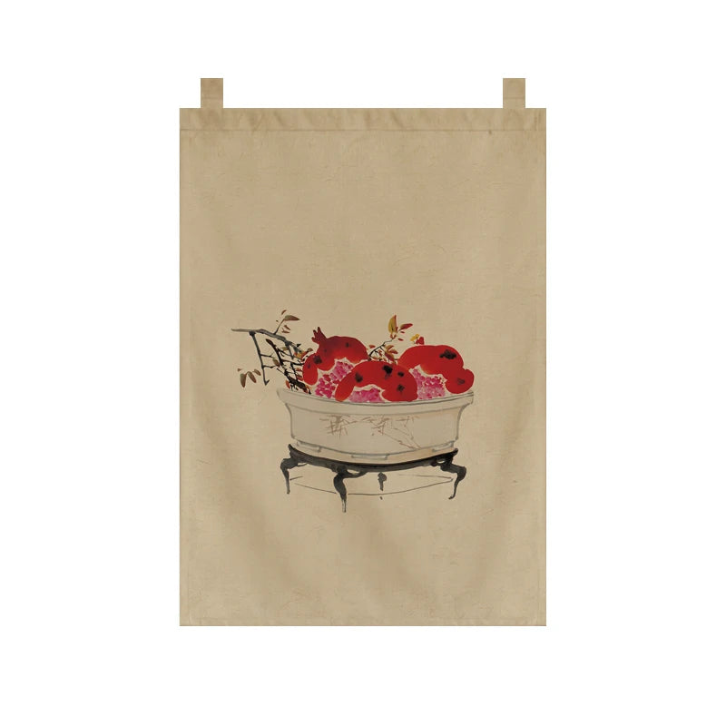 Japanese Tea Room Noren Curtain — Koi Fish & Kanji Calligraphy Panel Set