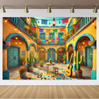 Mexican Fiesta Photo Backdrop — Cinco de Mayo Cactus & Guitar Party Banner