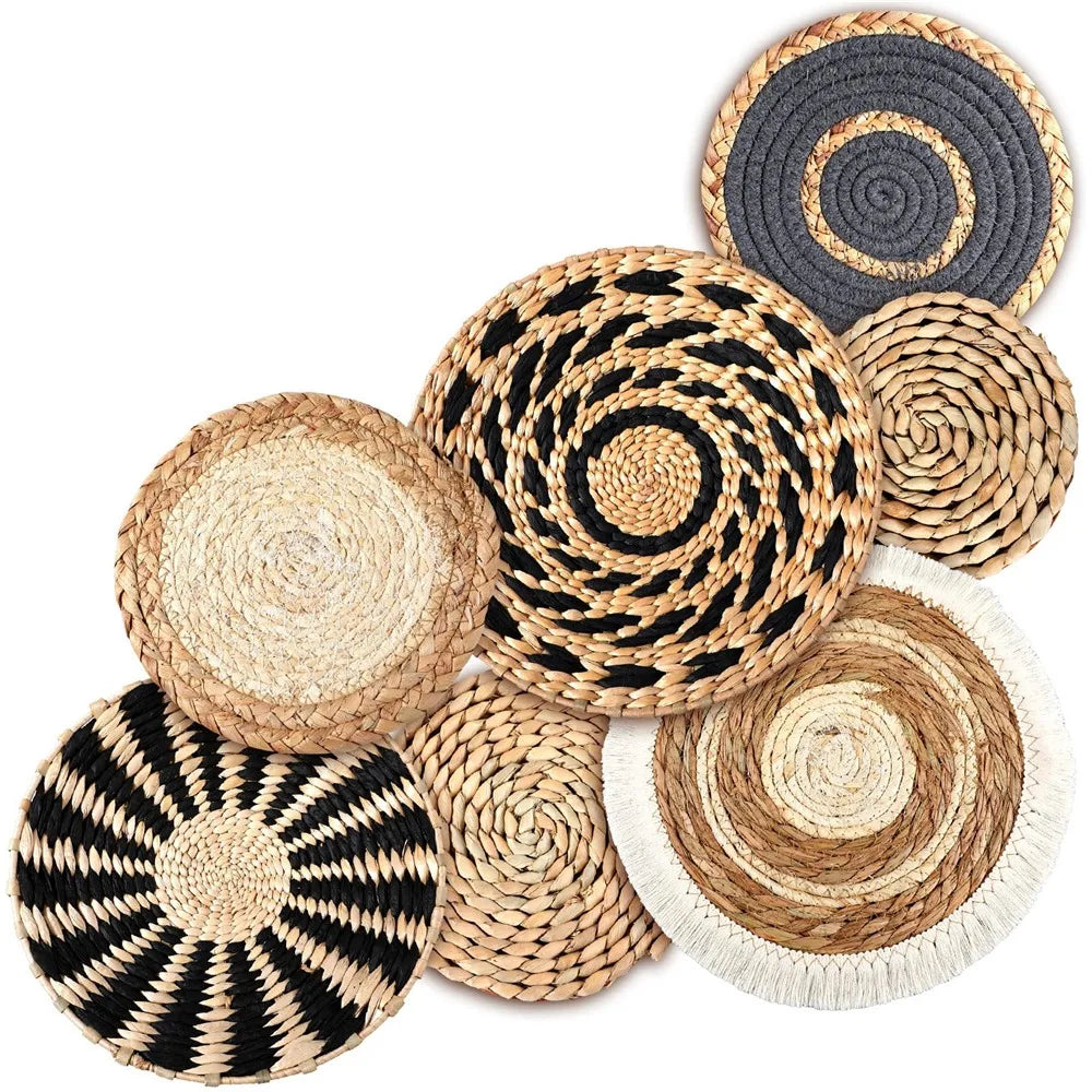 Boho Seagrass Wall Basket Set — Handwoven Rattan Wall Art
