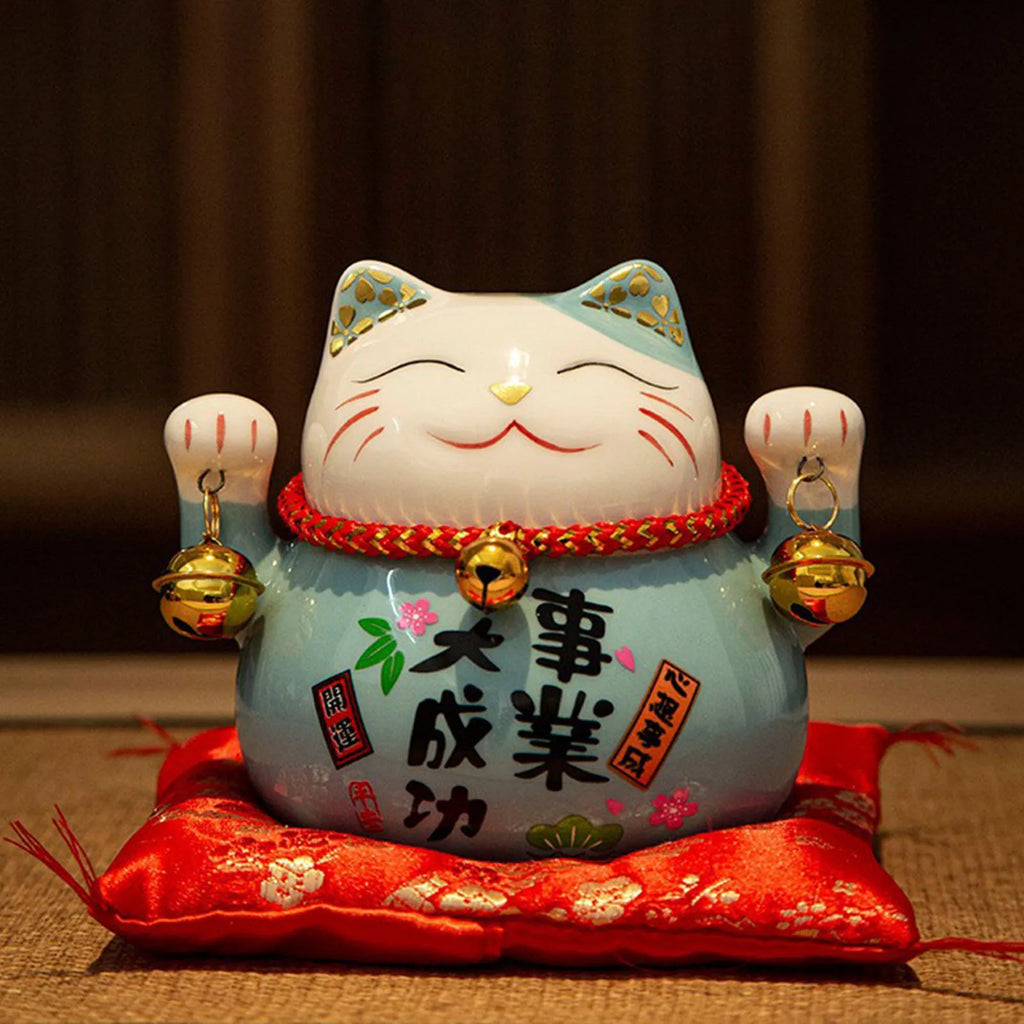 Maneki-Neko Wealth Cat Ornament — Painted Ceramic Lucky Cat