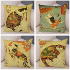 Samurai Cat Cushion Cover — Vintage Japanese Tattoo Art