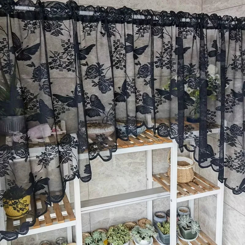 1pc Elegant Romantic Lace Butterfly Flower Semi-Transparent Curtain French Rod Pocket Design for Home Decoration