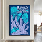 Design 2: El Maestro cactus bloom vintage Mexican poster in cobalt blue