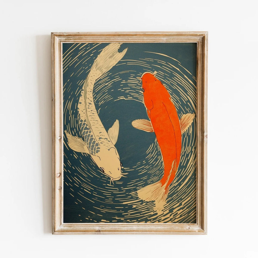 Vintage Koi Fish Canvas Print — Japandi Aesthetic Wall Art
