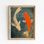 Vintage Koi Fish Canvas Print — Japandi Aesthetic Wall Art