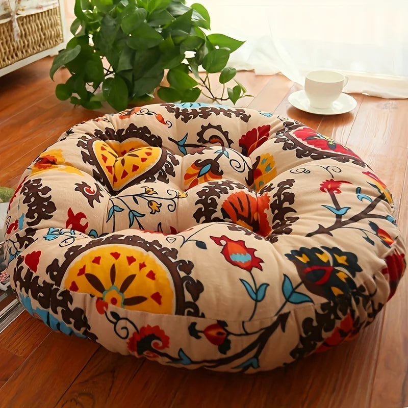Round Floor Meditation Cushion — Thick Washable Tatami Seat Pad