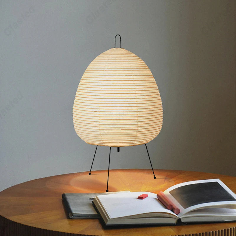 Japanese Rice Paper Table Lamp — Tripod Lantern Light, 3 Light Colors