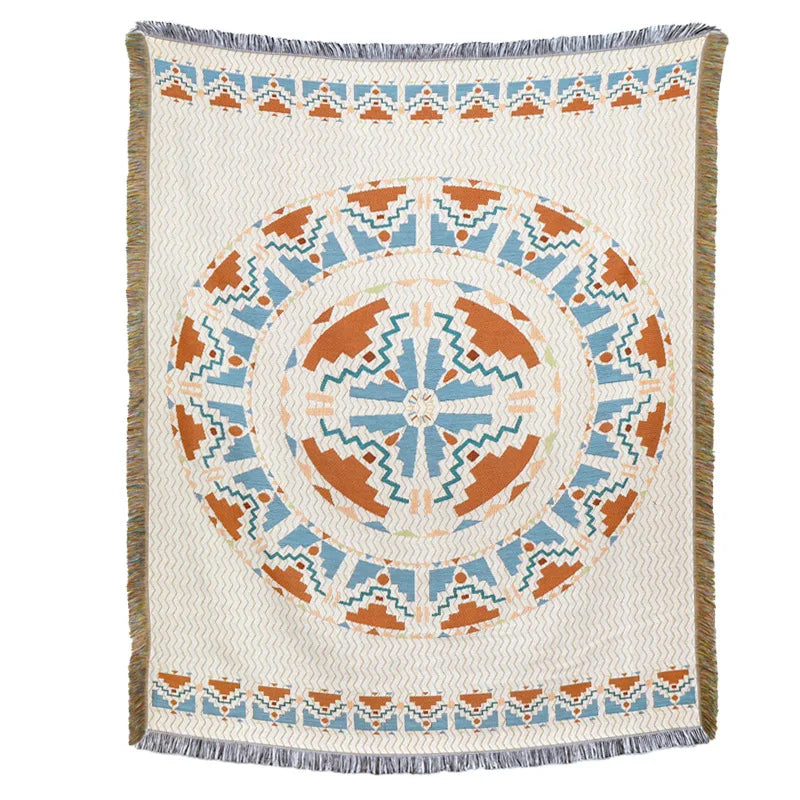 Mexican Striped Boho Blanket — Linen Throw with Tassels