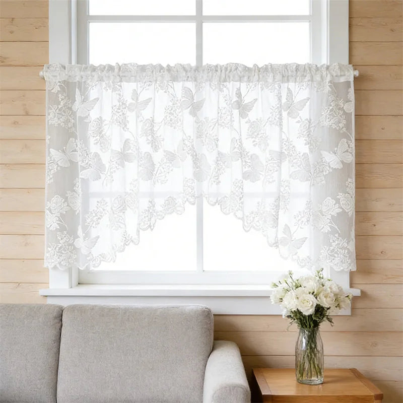 Lace Butterfly Sheer Curtain — French Rod Pocket Window Drape