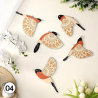 Wooden Bird Wall Sculpture Set — 5-Piece Vintage Hanging Art