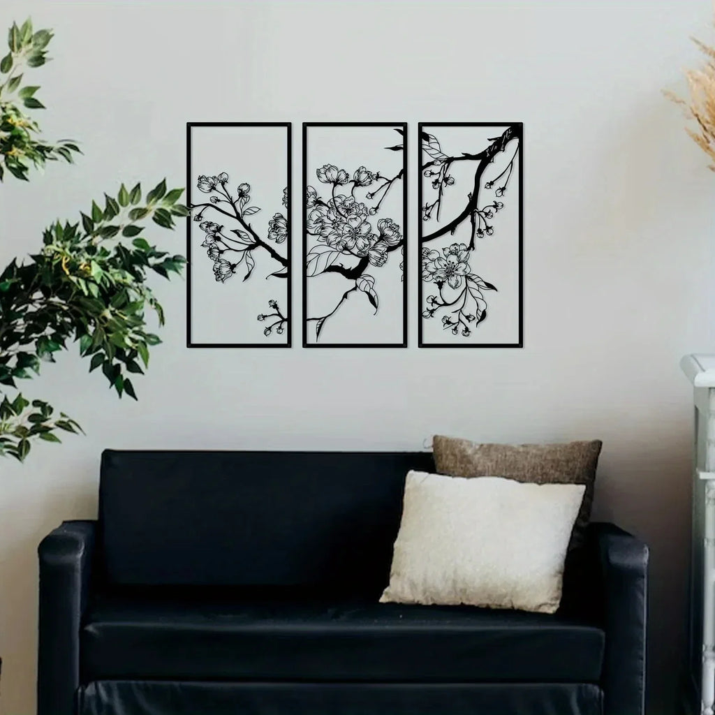Peach Blossom Metal Wall Art — Japanese Floral Home Décor