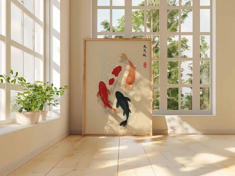 Koi Fish Zen Canvas Print — Minimalist Japandi Wall Art