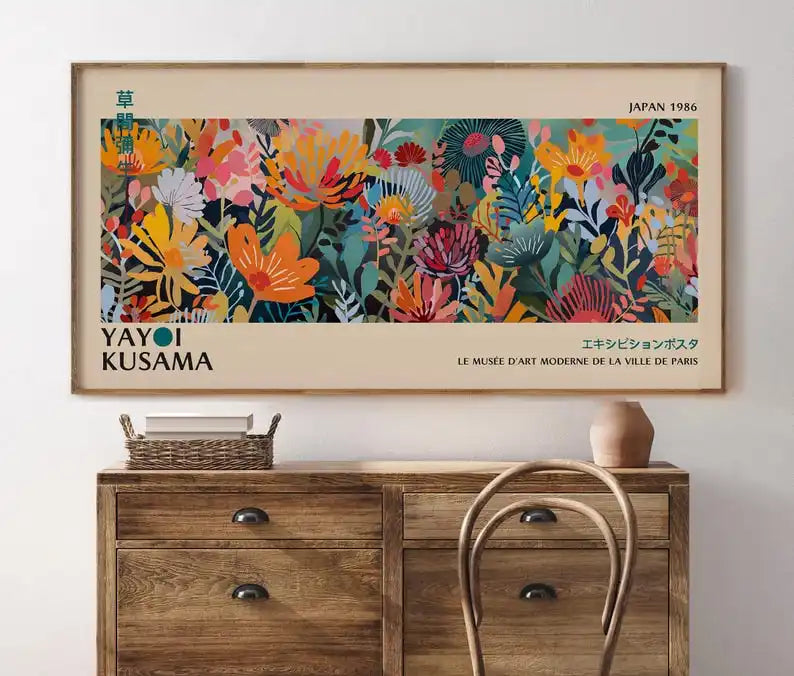 Large Yayoi Kusama Japanese Abstract Canvas Poster, Unframed Panoramic Modern Prints for Living Room and Bedroom Home Decortions